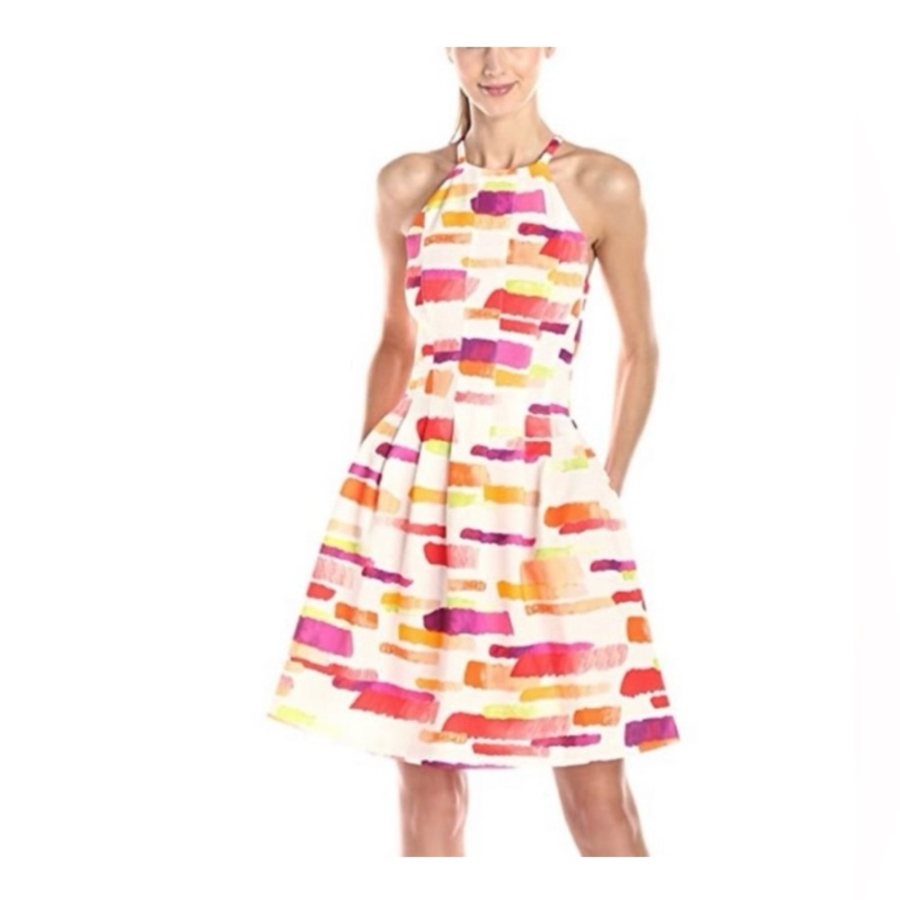 Vince Camuto Colorful Brush Strokes Halter Fit and Flare Dress Women’s‎ 2